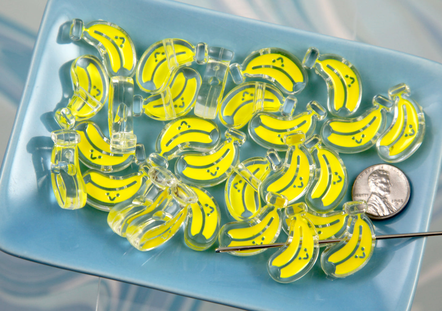 Banana Beads - 25mm Cute Happy Bananas Enamel Style Acrylic Beads or Resin Beads (12 pieces)