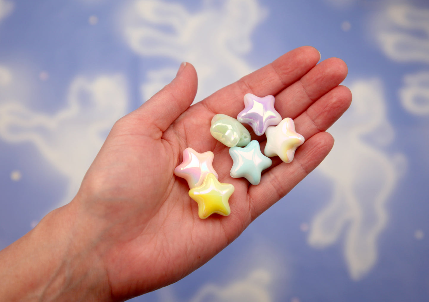 Large Pastel Star Beads (12 pcs) 19mm Chunky AB Pastel Star Beads - with Glow in the Dark Sparkles - Big Star Acrylic or Plastic Beads