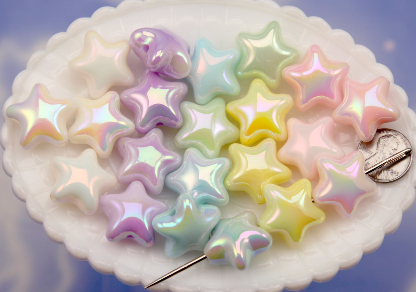 Large Pastel Star Beads (12 pcs) 19mm Chunky AB Pastel Star Beads - with Glow in the Dark Sparkles - Big Star Acrylic or Plastic Beads