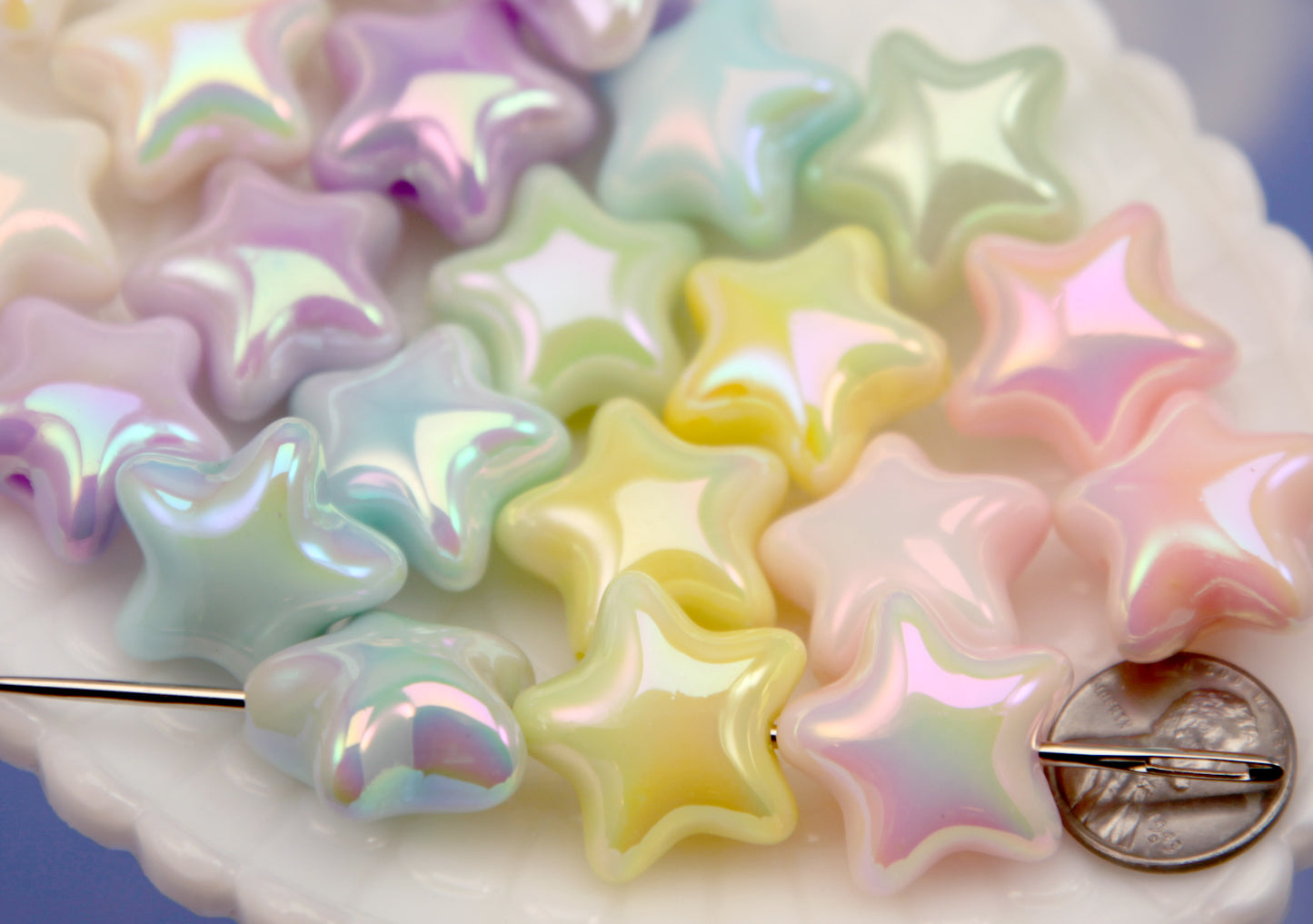 Large Pastel Star Beads (12 pcs) 19mm Chunky AB Pastel Star Beads - with Glow in the Dark Sparkles - Big Star Acrylic or Plastic Beads