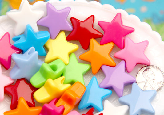 Large Hole Colorful Star Beads - 27mm Big Chunky Star Beads - Vibrant Acrylic Stars or Resin Beads (10 pieces)