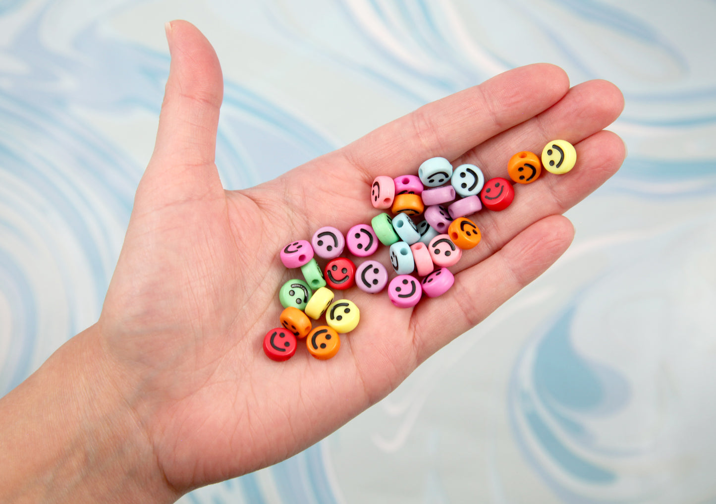 Happy Face Beads - 100 pieces - 10mm Cute Bright Color Smile Shape Acrylic or Resin Beads