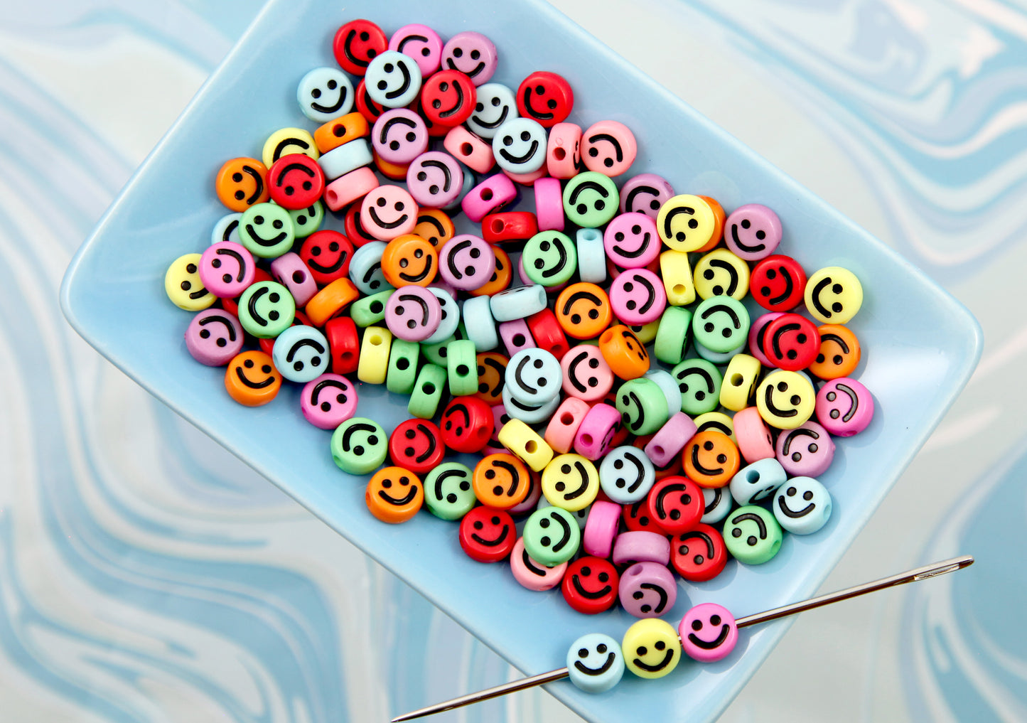 Happy Face Beads - 100 pieces - 10mm Cute Bright Color Smile Shape Acrylic or Resin Beads