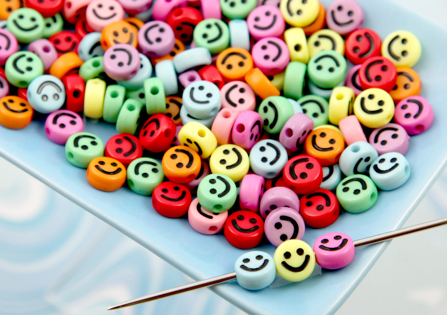 Happy Face Beads - 100 pieces - 10mm Cute Bright Color Smile Shape Acrylic or Resin Beads