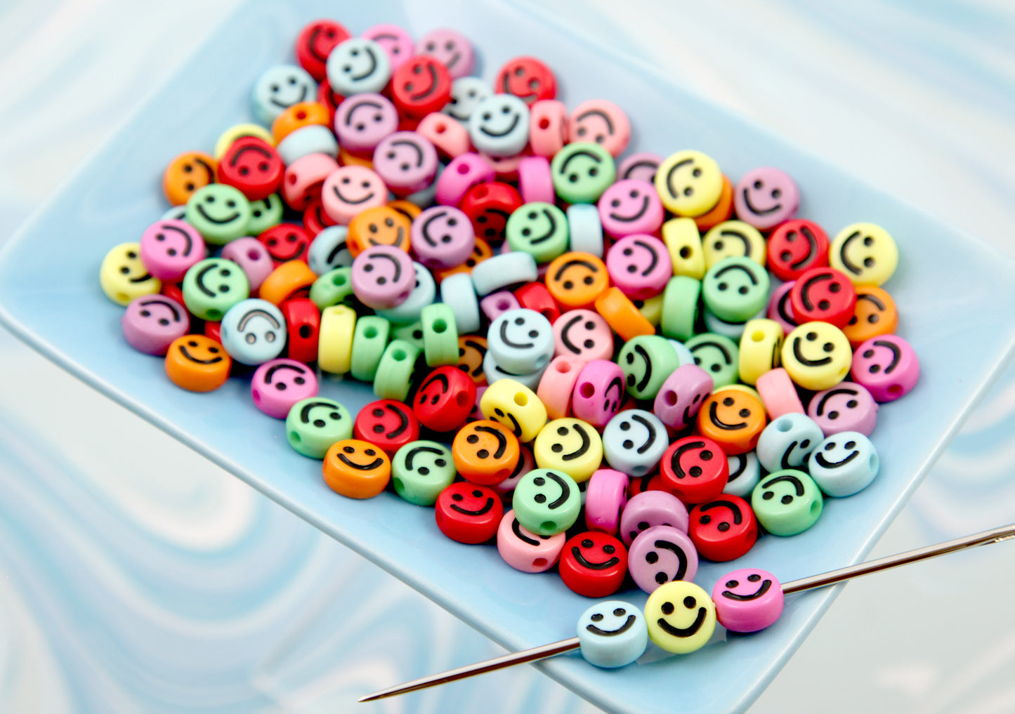 Happy Face Beads - 100 pieces - 10mm Cute Bright Color Smile Shape Acrylic or Resin Beads