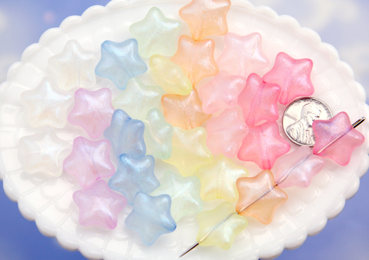 Large Pastel Star Beads (30 pcs) 19mm Chunky Glow in the Dark Star Beads - Big Star Acrylic or Plastic Beads
