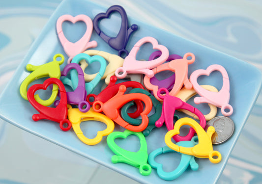 Big Heart Clasp - 21 pieces - 35mm Heart Shaped Plastic Clasp or Keychain Clip