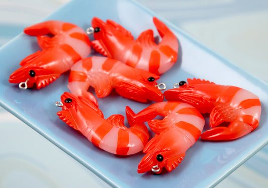 Shrimp Charms - 4 pieces - 35mm Neon Orange Shrimps Pendants Acrylic or Plastic Charms