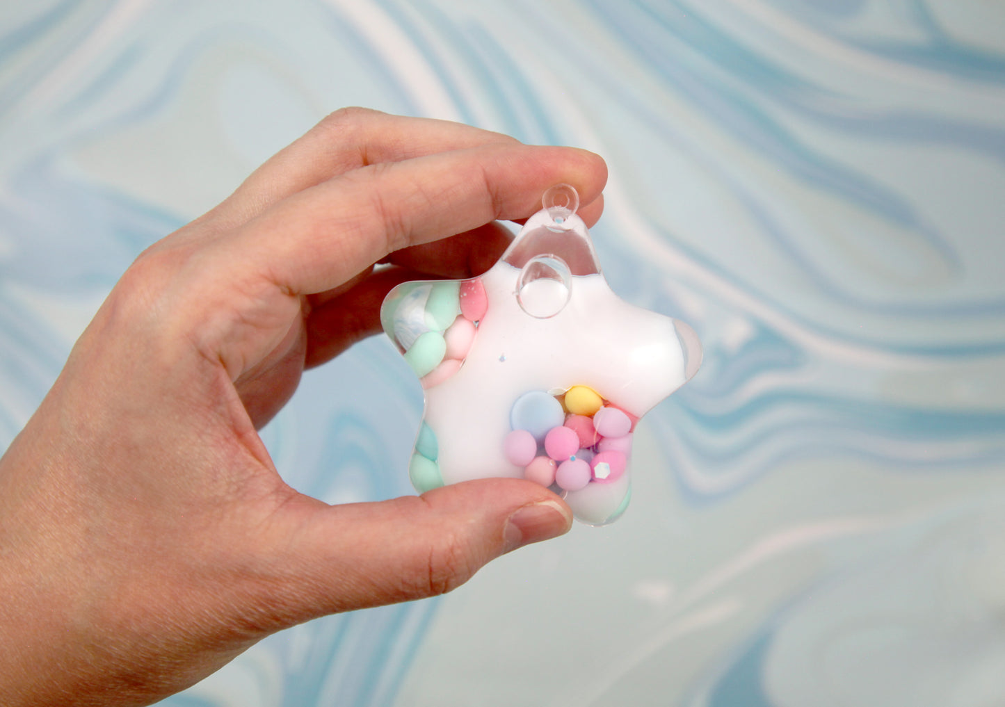 Liquid Filled Sensory Charms - 1 piece - 60mm White Boba Shaker Star Charms Stim Charms - Water Bubble Fidget Charm