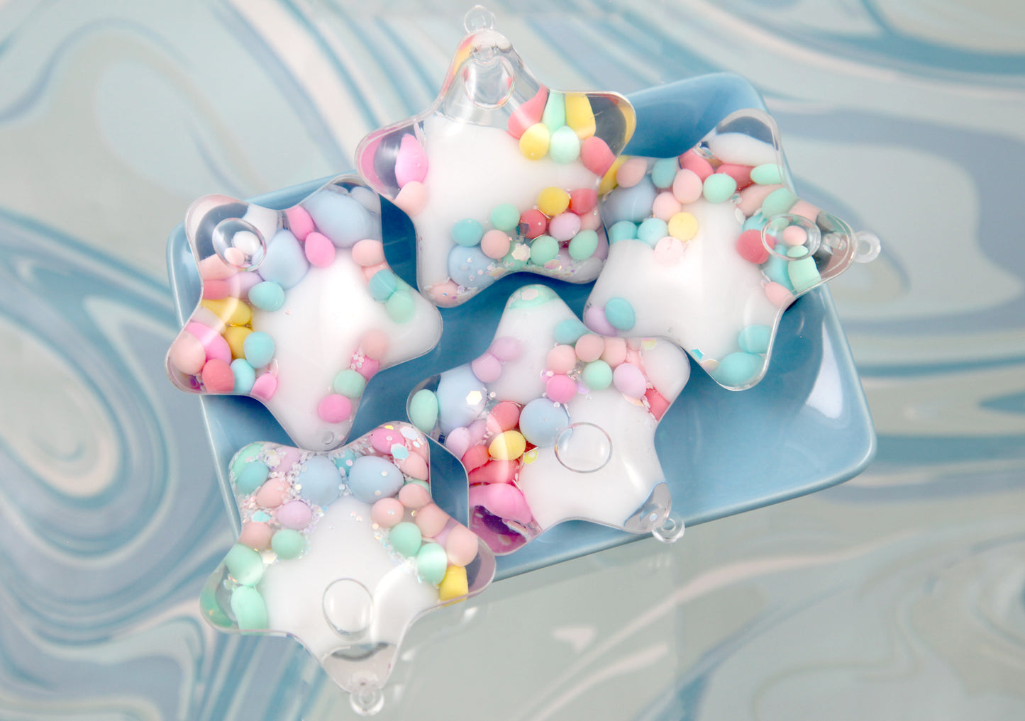 Liquid Filled Sensory Charms - 1 piece - 60mm White Boba Shaker Star Charms Stim Charms - Water Bubble Fidget Charm