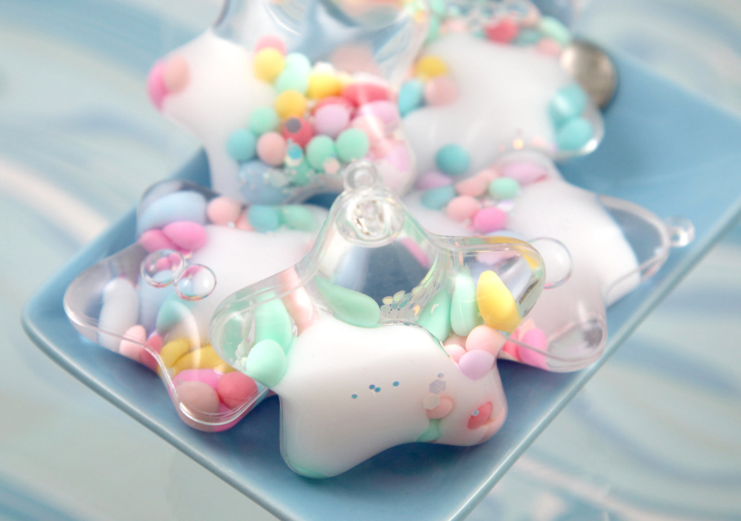 Liquid Filled Sensory Charms - 1 piece - 60mm White Boba Shaker Star Charms Stim Charms - Water Bubble Fidget Charm