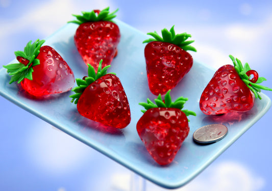 Strawberry Charms - 2 pieces - 37mm Big Fake Strawberries Plastic or Resin Charms