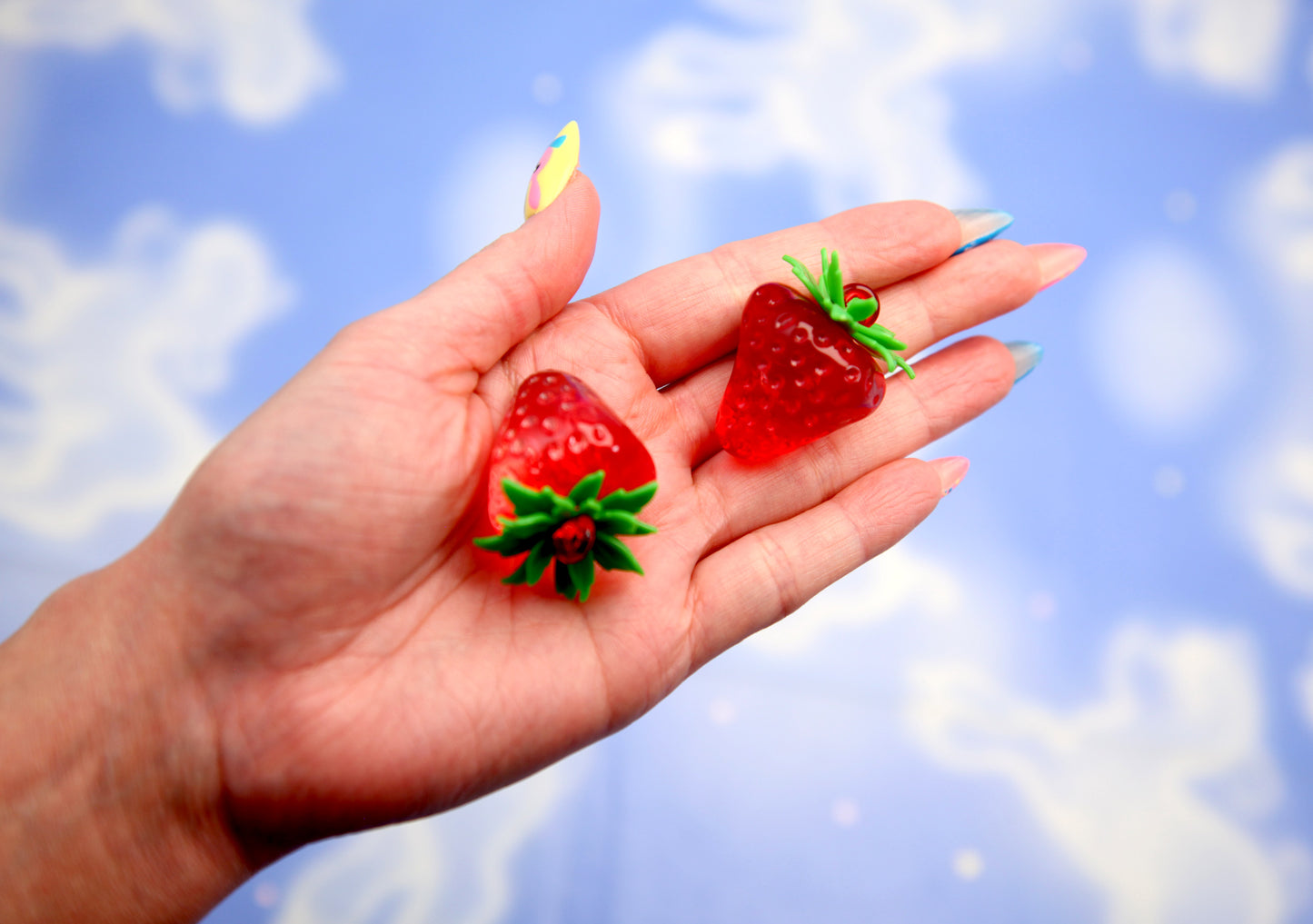 Strawberry Charms - 2 pieces - 37mm Big Fake Strawberries Plastic or Resin Charms