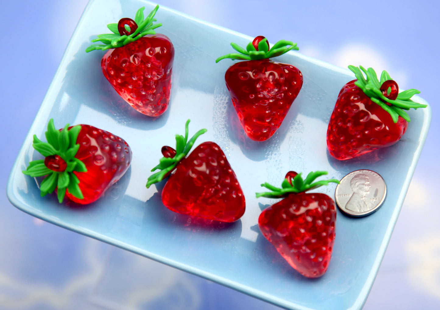Strawberry Charms - 2 pieces - 37mm Big Fake Strawberries Plastic or Resin Charms