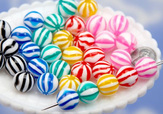 Colorful Resin Beads - 10 pieces - 15mm Peppermint Stripe Chunky Resin Beads - Super High Quality