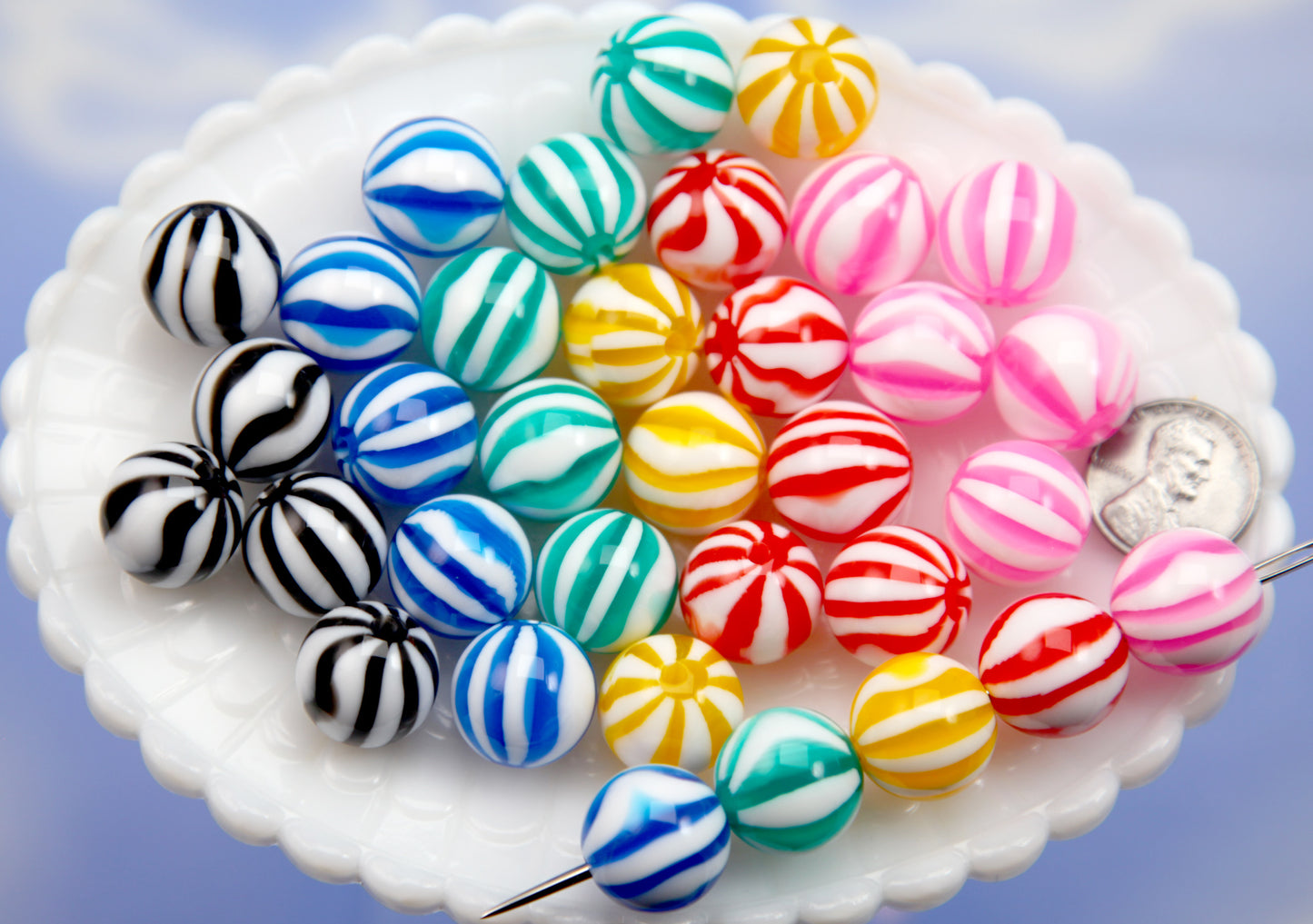 Colorful Resin Beads - 12 pieces - 15mm Peppermint Stripe Chunky Resin Beads - Super High Quality