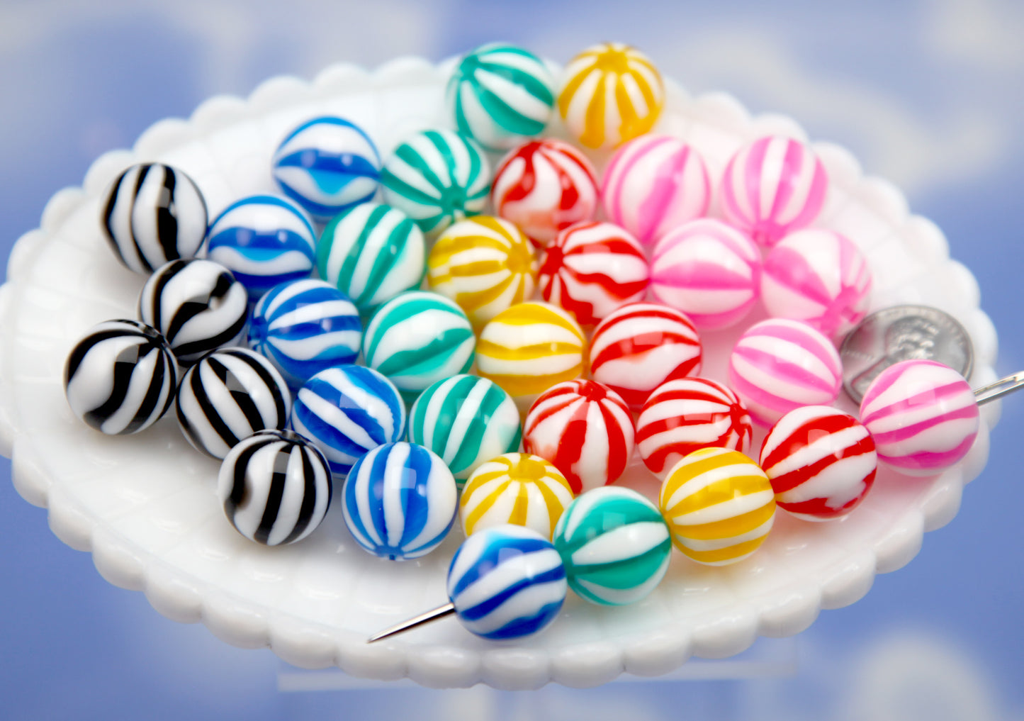 Colorful Resin Beads - 12 pieces - 15mm Peppermint Stripe Chunky Resin Beads - Super High Quality