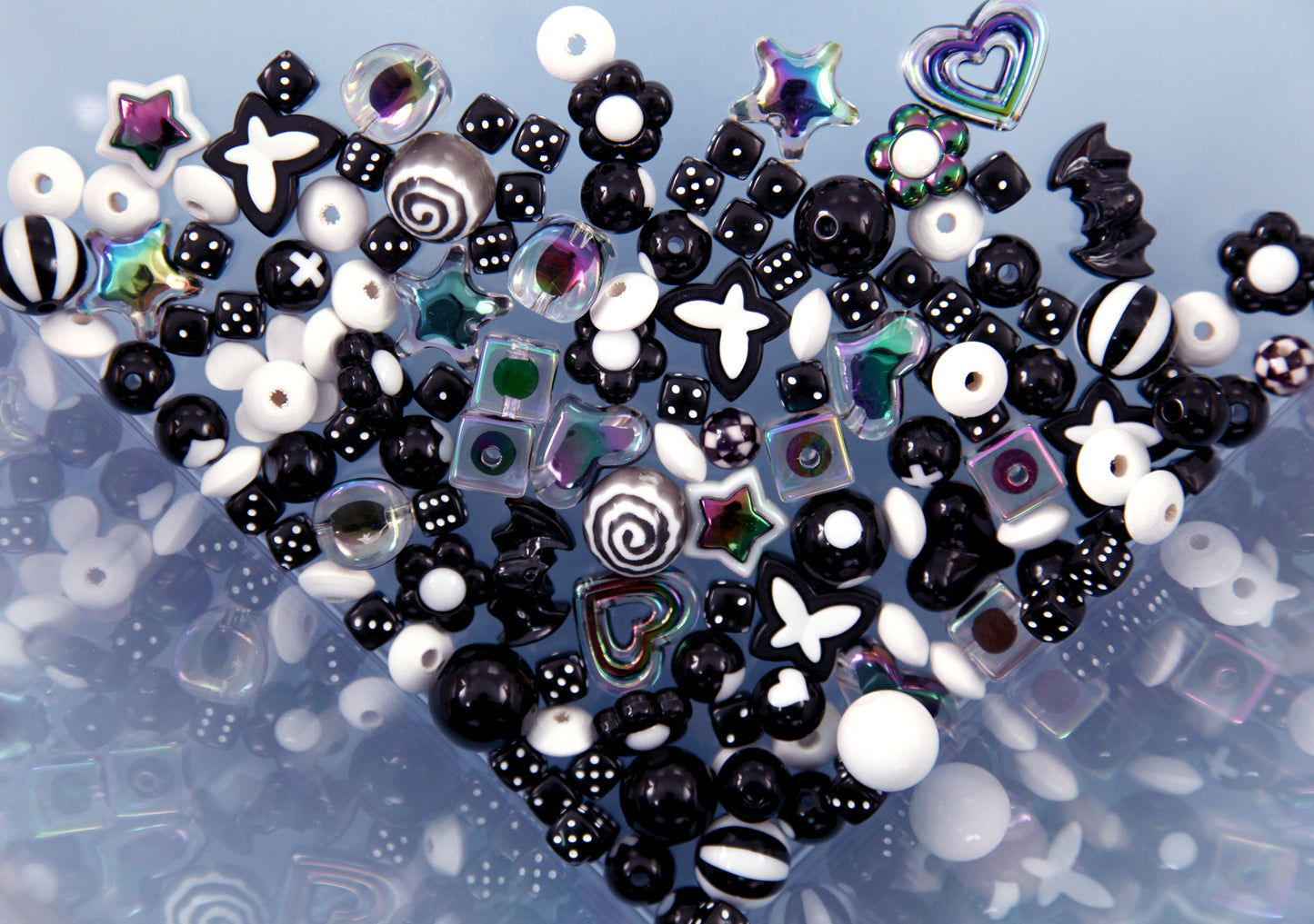 Acrylic Bead Grab Bag - Black and White - Mixed Lot of Plastic Beads - great for kandi, ispy, sensory crafts, jewelry making - Over 100 pcs