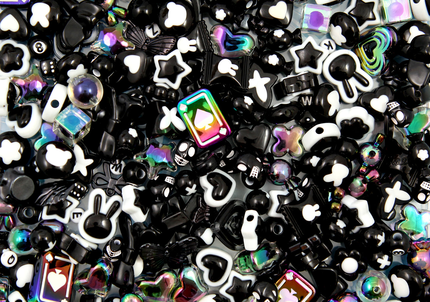 Acrylic Bead Grab Bag - Black and White - Mixed Lot of Plastic Beads - great for kandi, ispy, sensory crafts, jewelry making - Over 200 pcs