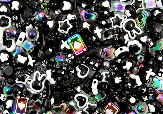 Acrylic Bead Grab Bag - Black and White - Mixed Lot of Plastic Beads - great for kandi, ispy, sensory crafts, jewelry making - Over 200 pcs