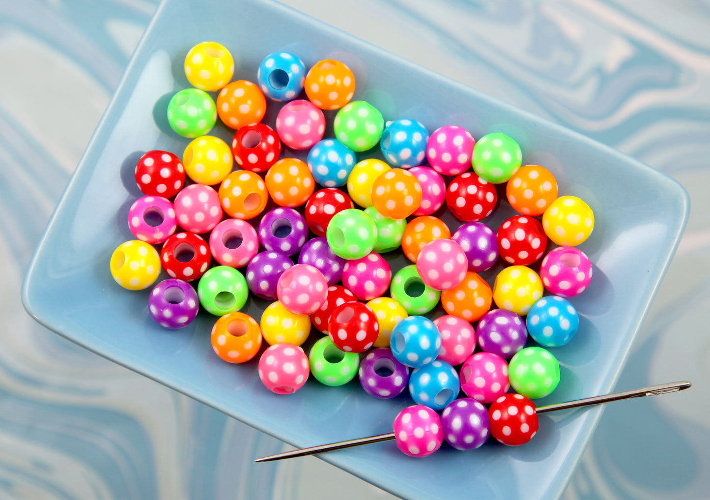Polka Dot Resin Beads - 60 pieces - 12mm Bright Color Inlaid Polka Dot Plastic Beads - Acrylic Beads