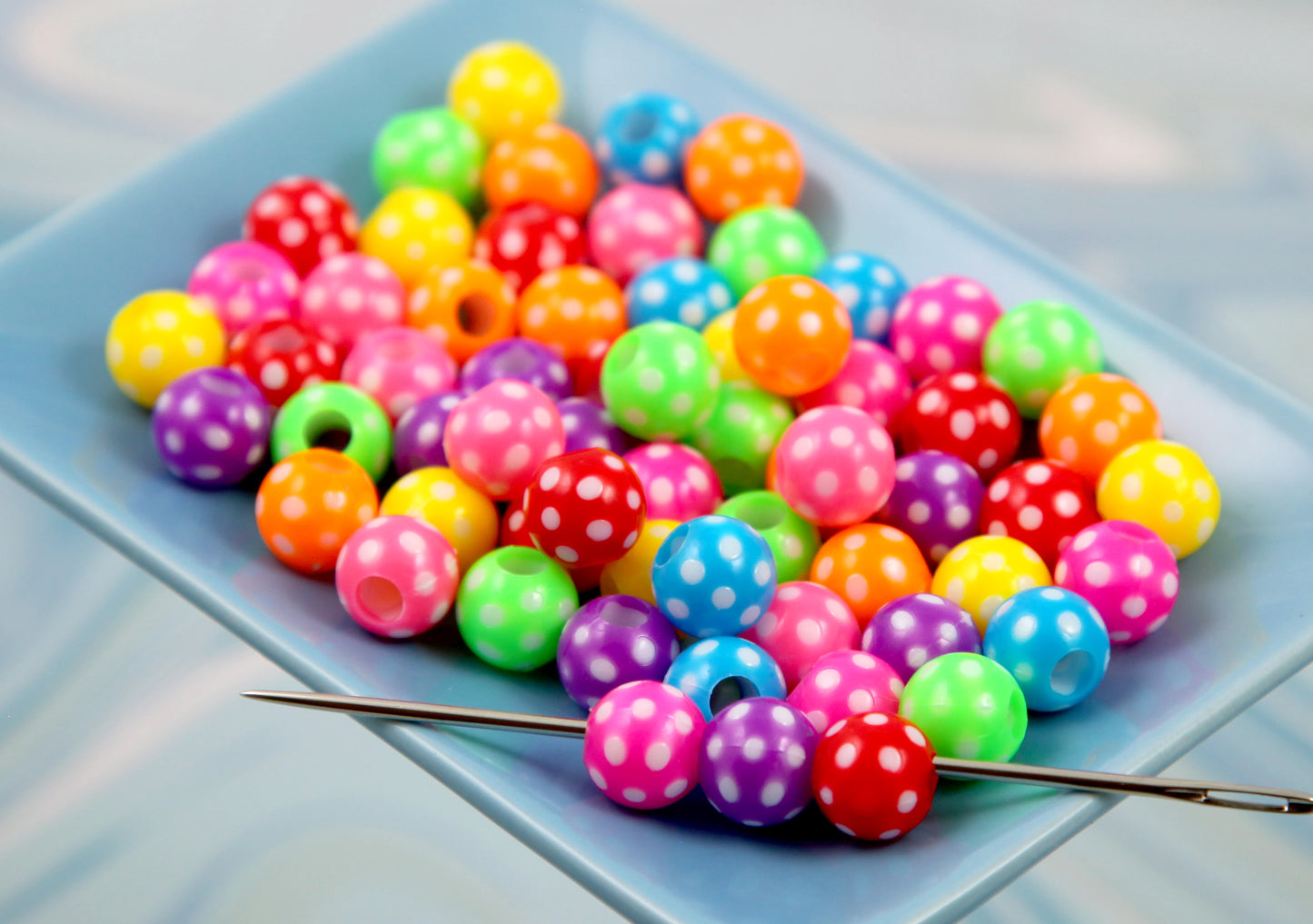 Polka Dot Resin Beads - 60 pieces - 12mm Bright Color Inlaid Polka Dot Plastic Beads - Acrylic Beads