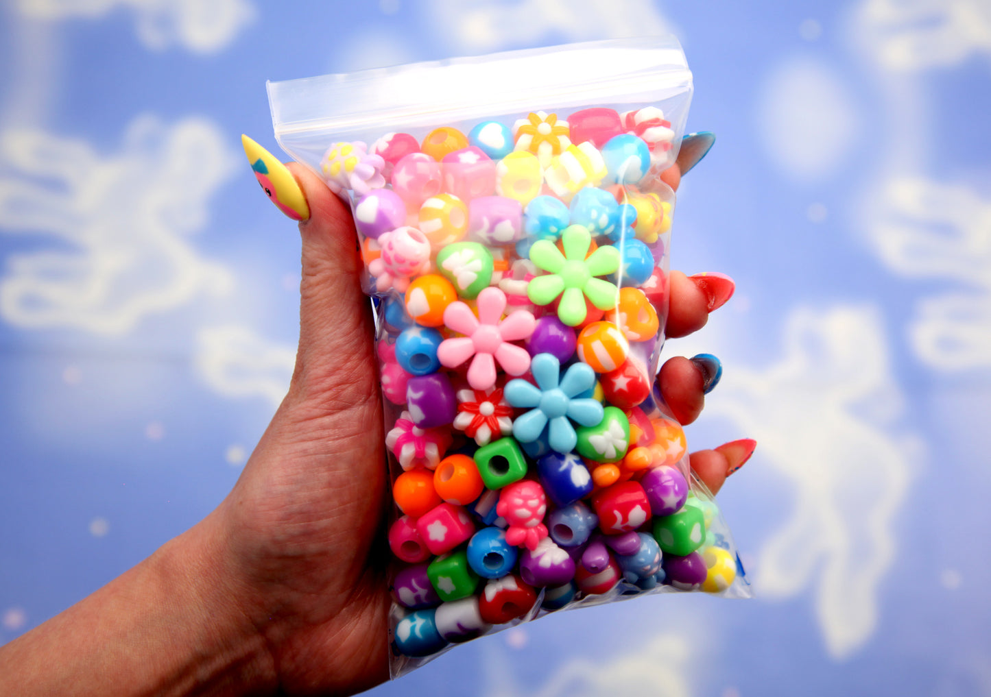 Super BRIGHT Bead Grab Bag - Cute Mixed Lot of Plastic Beads - great for kandi, ispy, sensory crafts, jewelry making - Approx 200 pcs