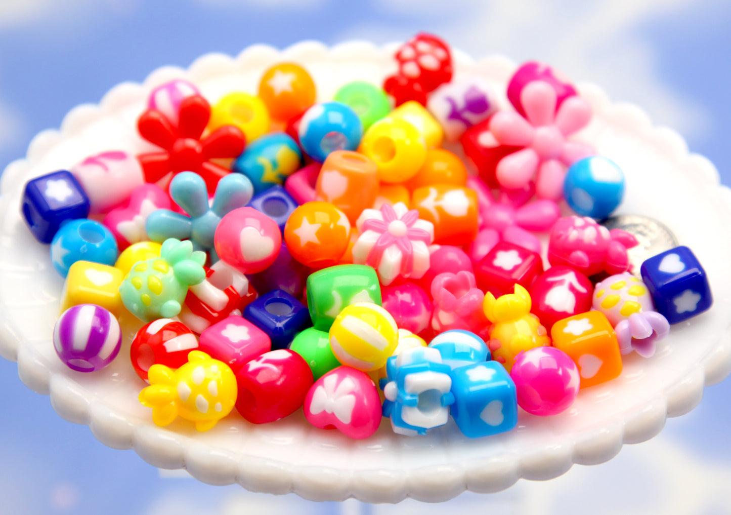 Super BRIGHT Bead Grab Bag - Cute Mixed Lot of Plastic Beads - great for kandi, ispy, sensory crafts, jewelry making - Approx 200 pcs