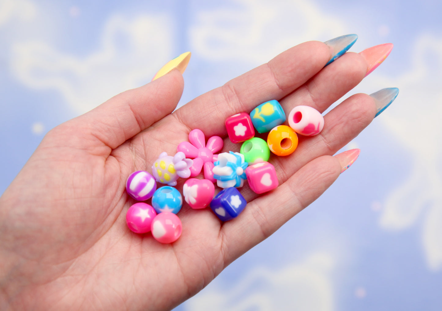 Super BRIGHT Bead Grab Bag - Cute Mixed Lot of Plastic Beads - great for kandi, ispy, sensory crafts, jewelry making - Approx 200 pcs