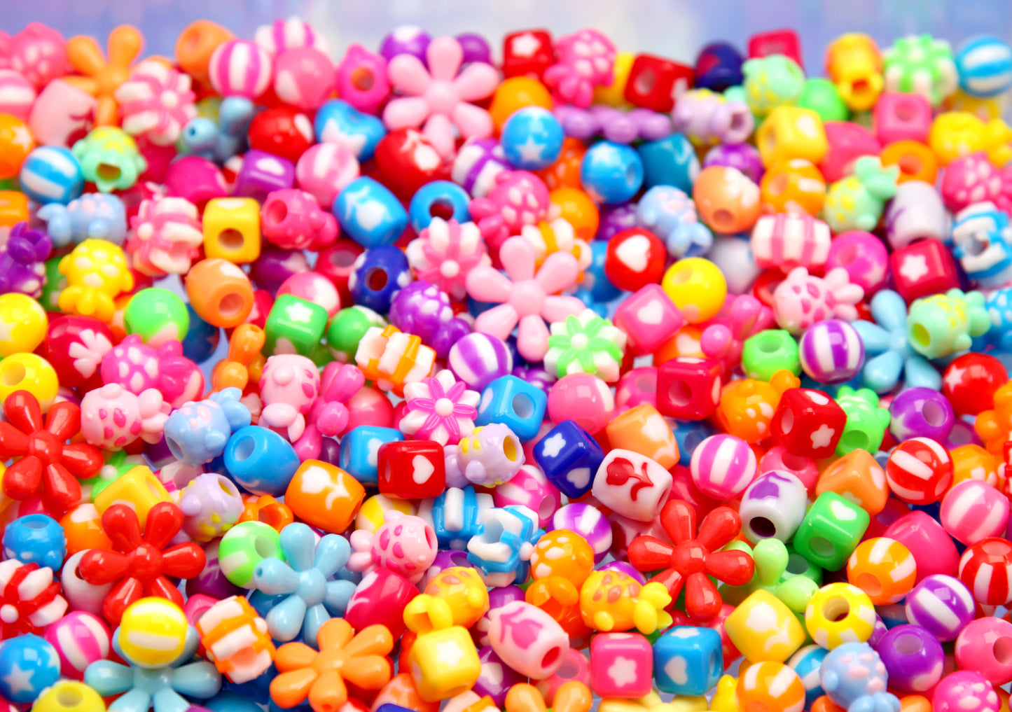 Super BRIGHT Bead Grab Bag - Cute Mixed Lot of Plastic Beads - great for kandi, ispy, sensory crafts, jewelry making - Approx 200 pcs