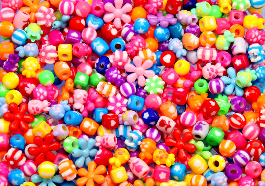Super BRIGHT Bead Grab Bag - Cute Mixed Lot of Plastic Beads - great for kandi, ispy, sensory crafts, jewelry making - Approx 200 pcs