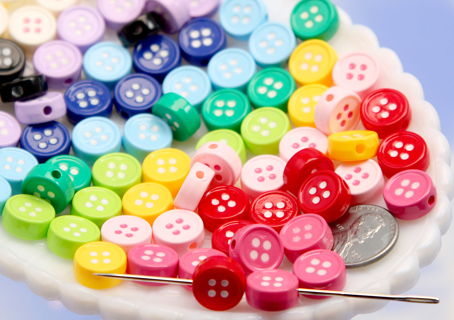 Button Beads - 12mm Whimsical Fake Buttons Plastic or Resin Beads (11 pieces)