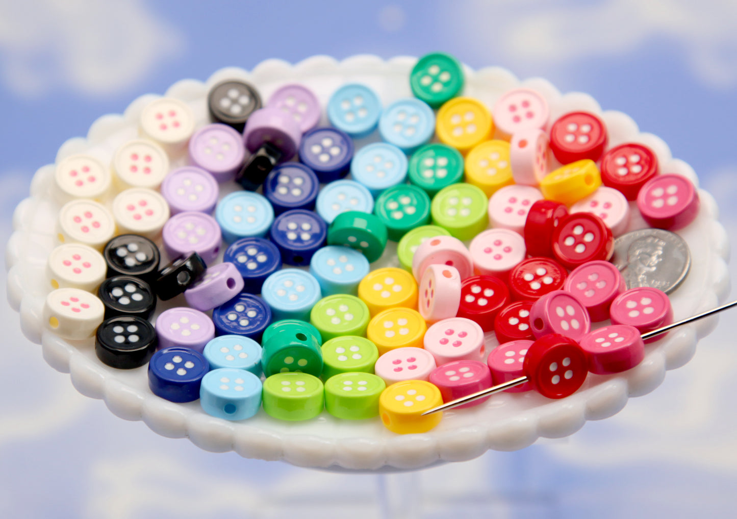 Button Beads - 12mm Whimsical Fake Buttons Plastic or Resin Beads (11 pieces)