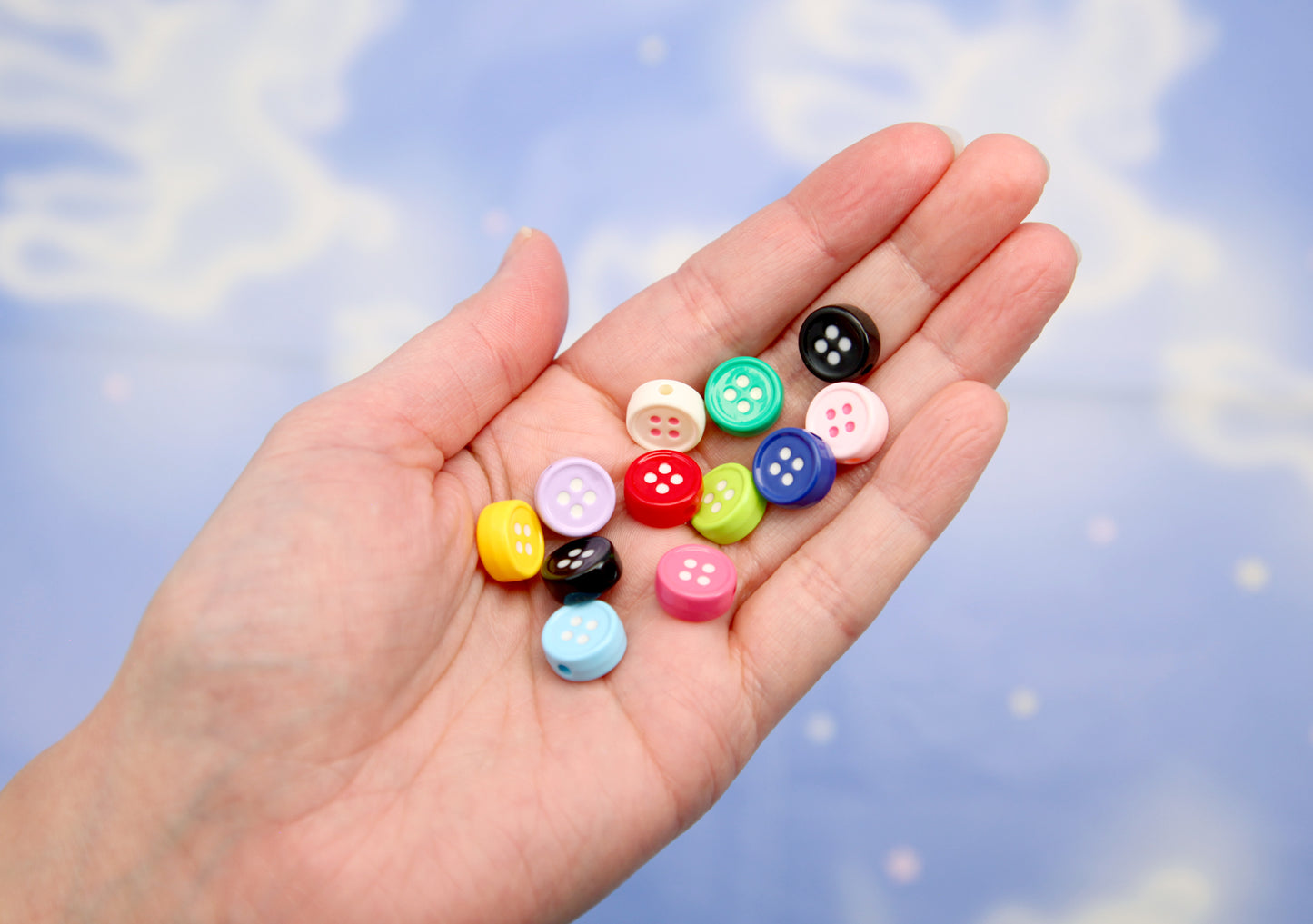 Button Beads - 12mm Whimsical Fake Buttons Plastic or Resin Beads (11 pieces)