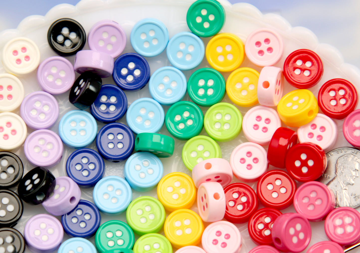 Button Beads - 12mm Whimsical Fake Buttons Plastic or Resin Beads (11 pieces)