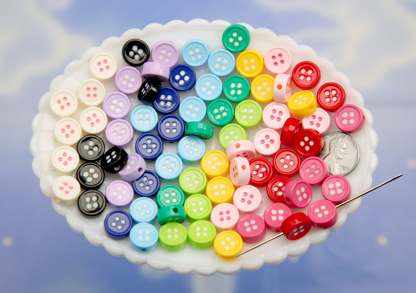 Button Beads - 12mm Whimsical Fake Buttons Plastic or Resin Beads (11 pieces)
