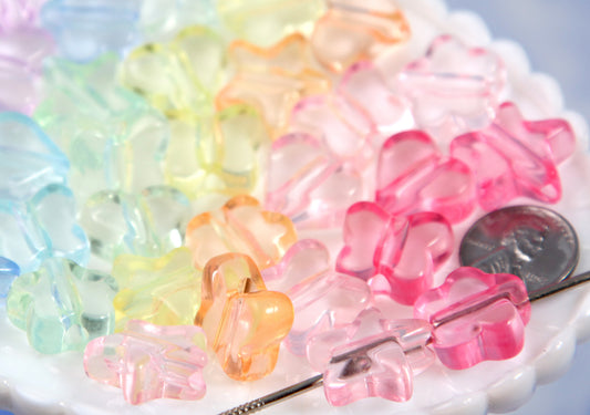 Flower Heart Butterfly Star Beads - 18mm Chunky Transparent Shapes - Large Hole Beads - Cute Plastic Acrylic or Resin Beads (30 pieces)