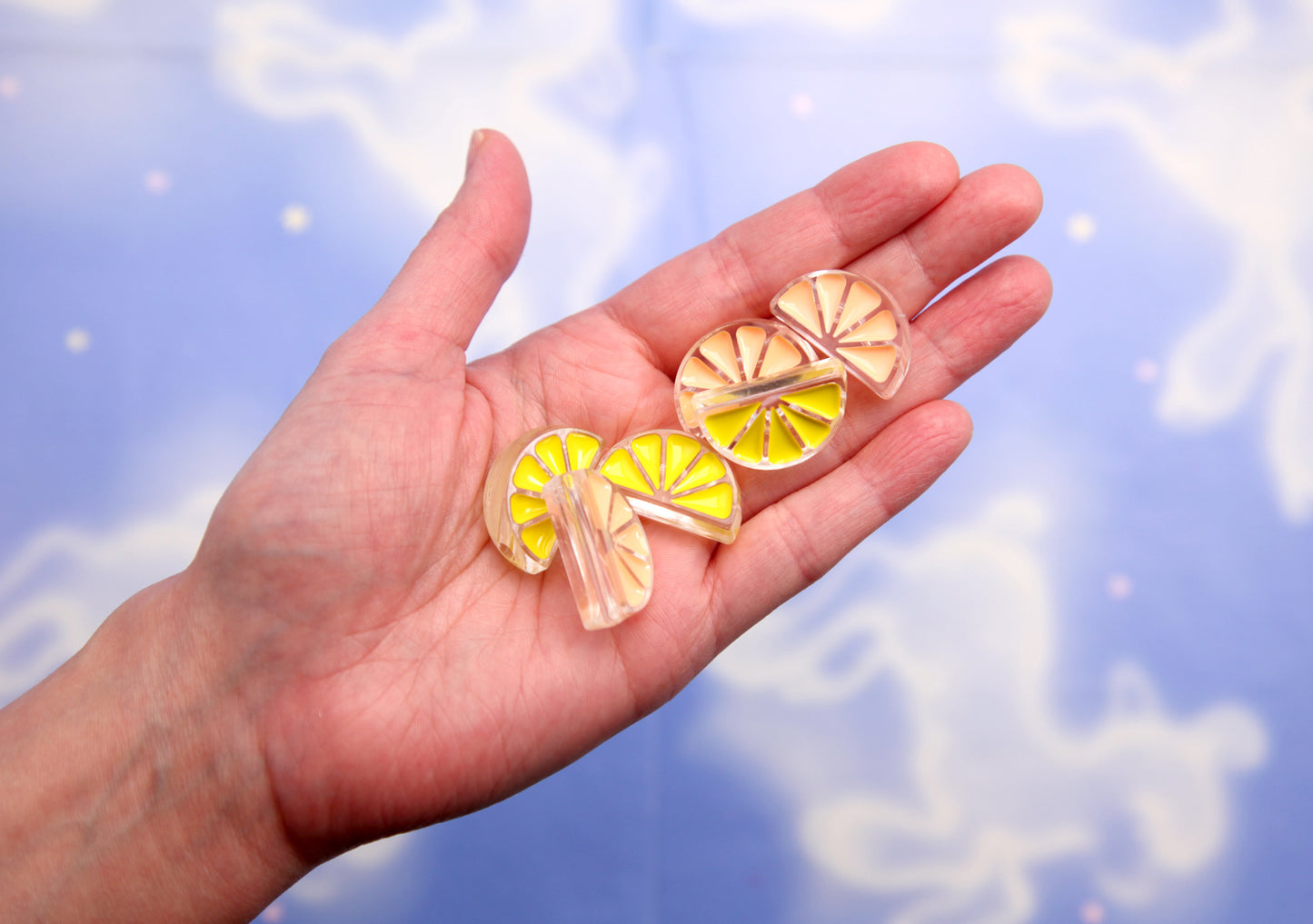 Citrus Slice Beads - 27mm Orange and Lemon Fruit Slices Citrus Fruit Beads Enamel Style Acrylic or Resin Beads (10 pieces)