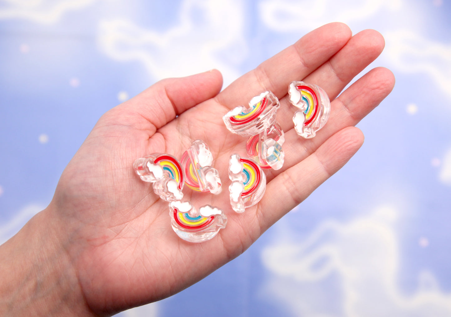 Rainbow Beads - 26mm Cute Rainbow and Clouds Enamel Style Acrylic Beads or Resin Beads (10 pieces)