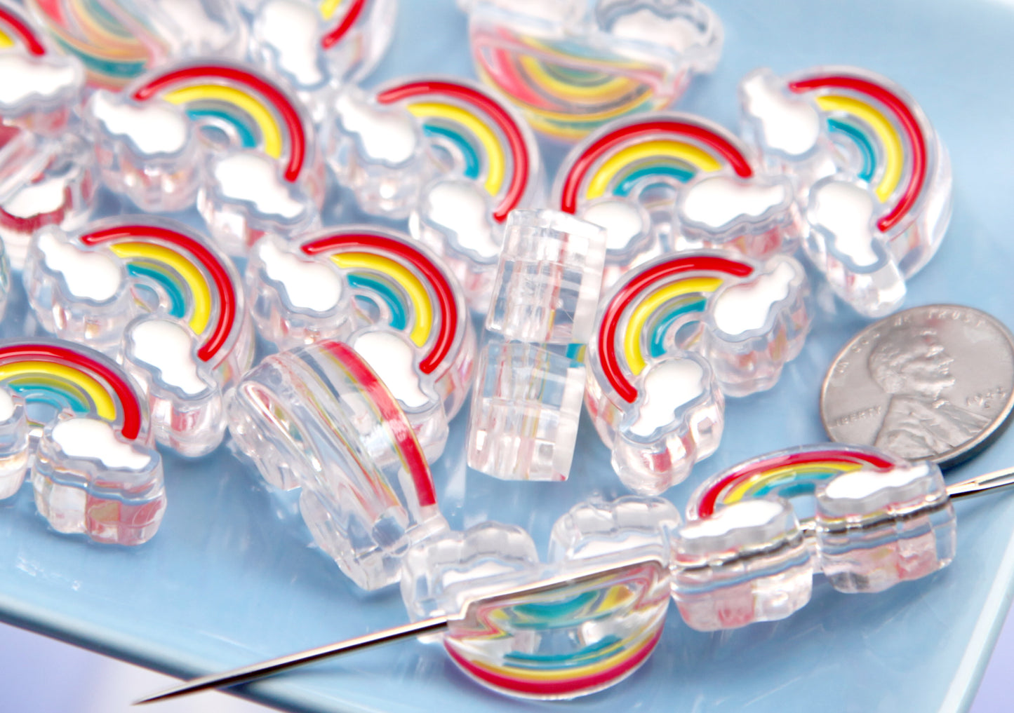 Rainbow Beads - 26mm Cute Rainbow and Clouds Enamel Style Acrylic Beads or Resin Beads (10 pieces)
