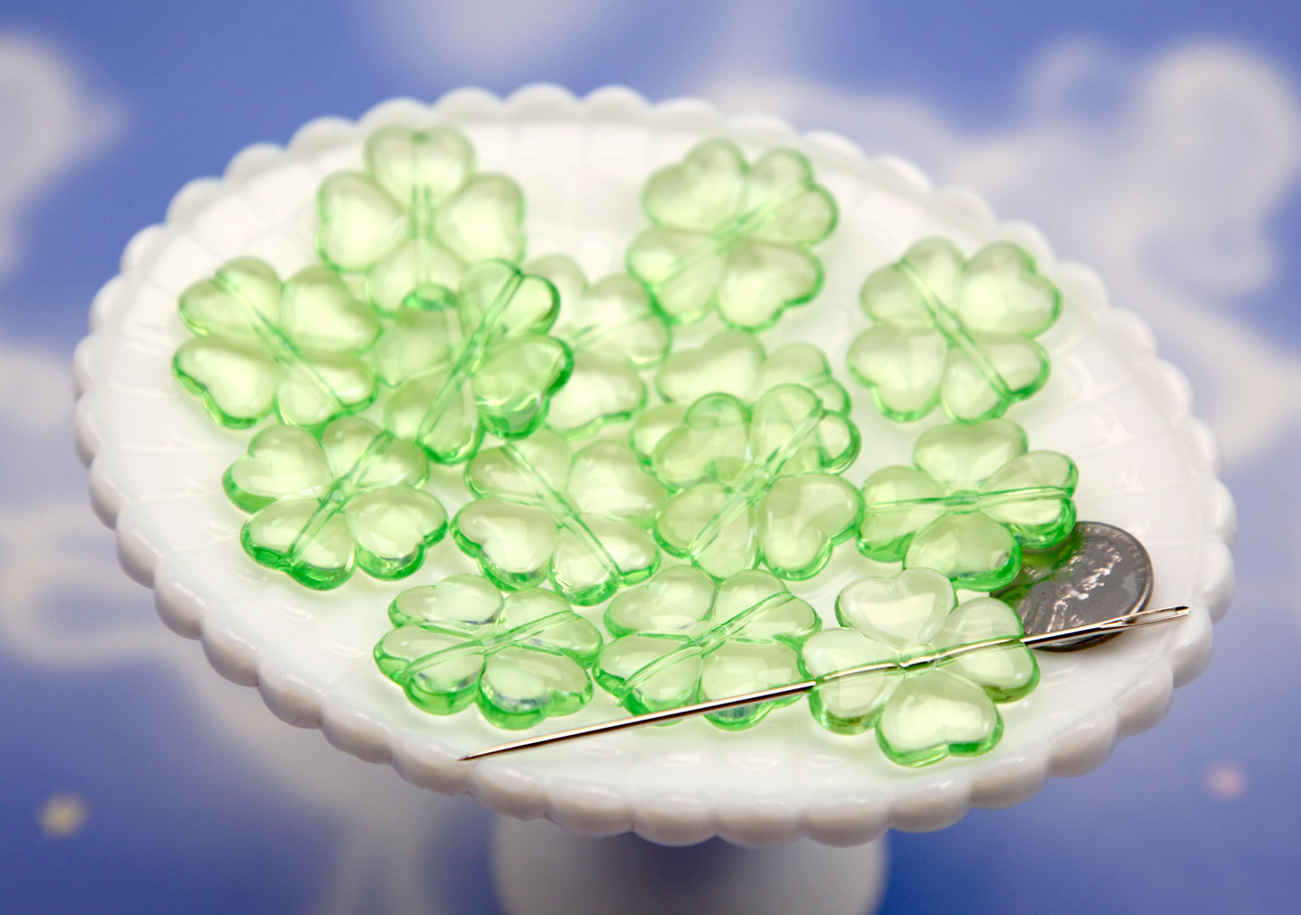 Big Clover Beads - 8 pieces - 40mm Lovely Shamrock Large Green Four Leaf Clover- St. Patrick's Day Acrylic or Plastic Beads