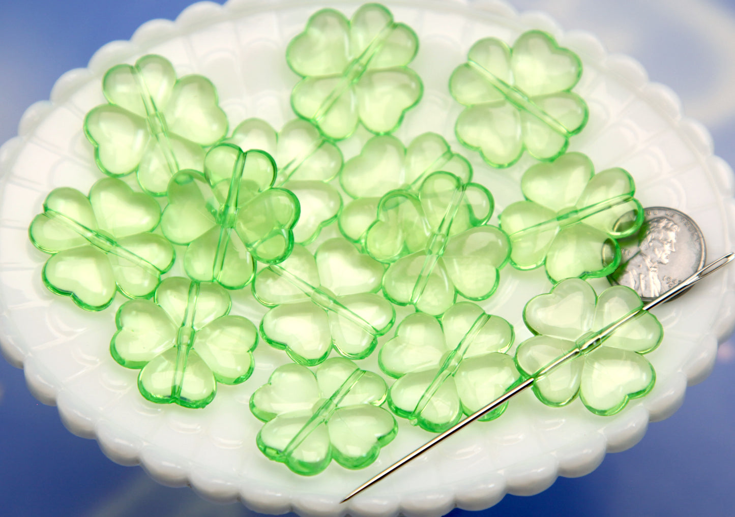 Big Clover Beads - 8 pieces - 40mm Lovely Shamrock Large Green Four Leaf Clover- St. Patrick's Day Acrylic or Plastic Beads