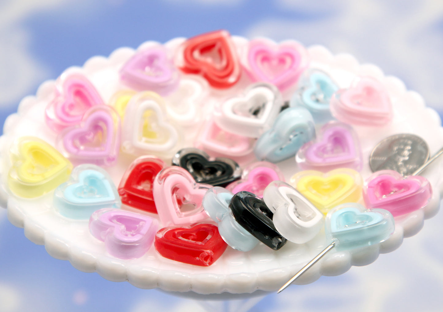 Heart Beads - 22mm Pastel Outline Heart Double Hearts Acrylic or Resin Beads (25 pieces)