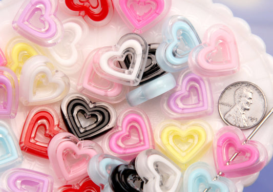 Heart Beads - 22mm Pastel Outline Heart Double Hearts Acrylic or Resin Beads (25 pieces)