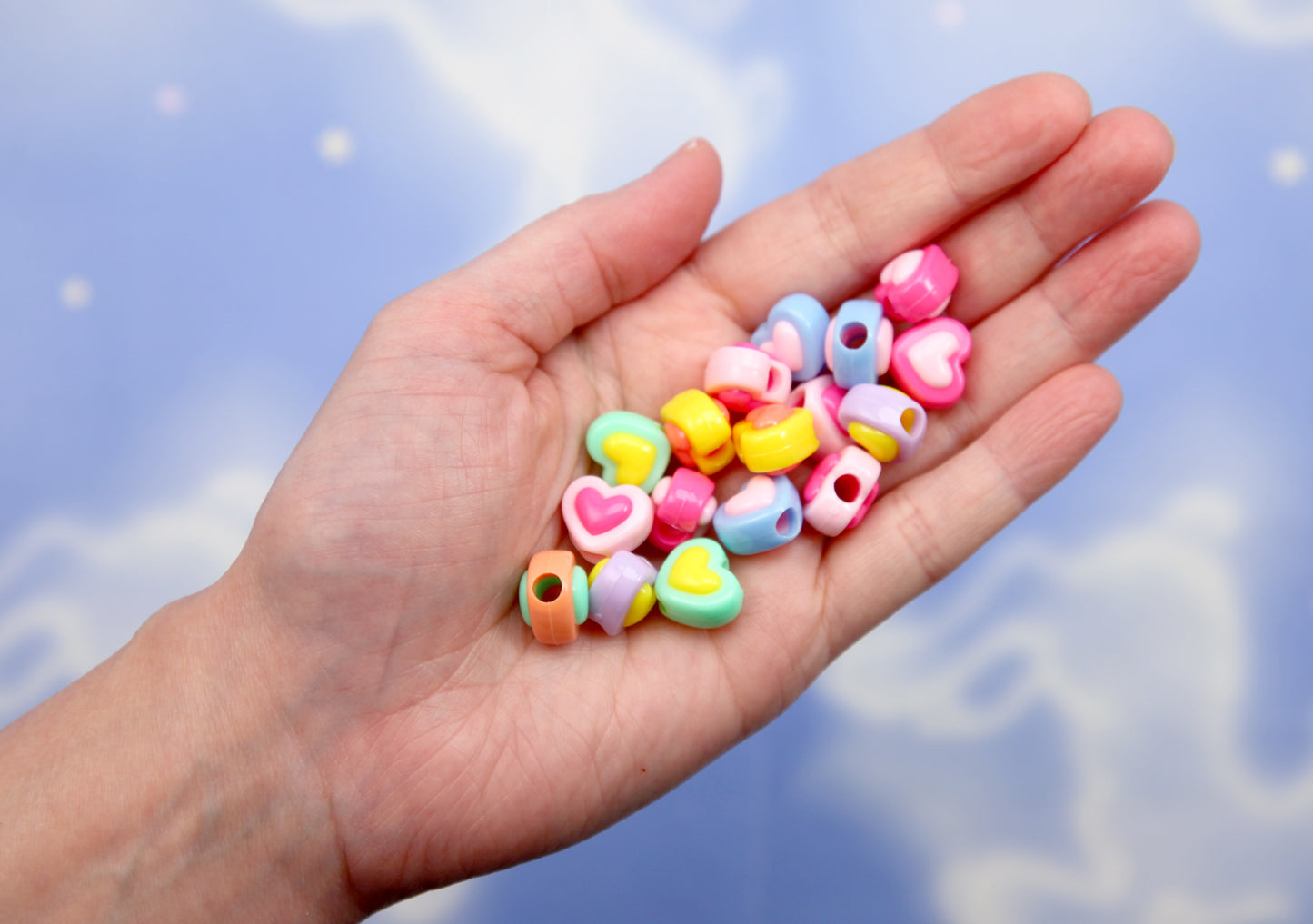 Bright Pastel Beads (30 pcs) 14mm Double Layer Heart Bead Two Tone Plastic or Acrylic Beads