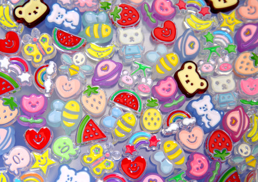 Cute Bead Grab Bag - Double Layer Style Beads - Mixed Lot of Plastic Beads - great for kandi, ispy, sensory crafts, jewelry making - 50 pcs