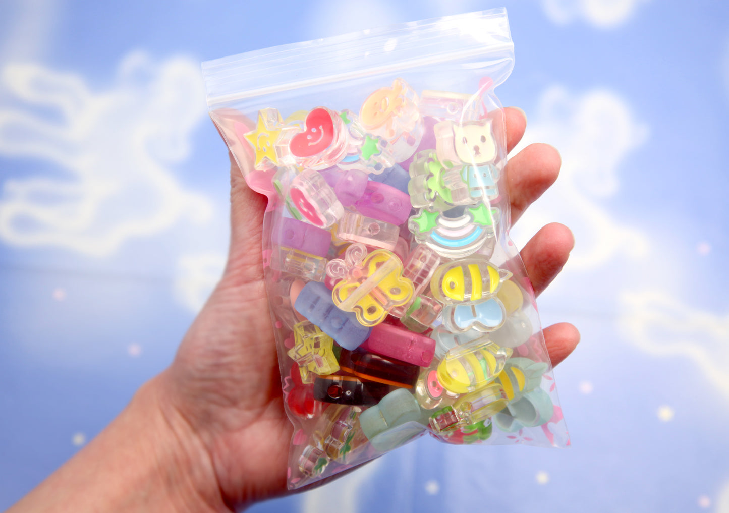 Cute Bead Grab Bag - Double Layer Style Beads - Mixed Lot of Plastic Beads - great for kandi, ispy, sensory crafts, jewelry making - 50 pcs
