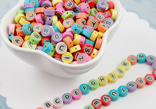 Cute Letter Beads - 10mm Colorful Fimo Alphabet Bead or Polymer Clay Letter Beads (200 pcs)