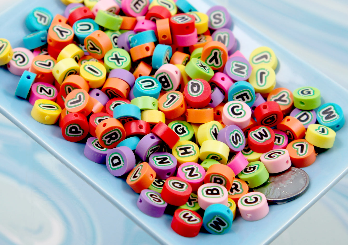 Cute Letter Beads - 10mm Colorful Fimo Alphabet Bead or Polymer Clay Letter Beads (200 pcs)