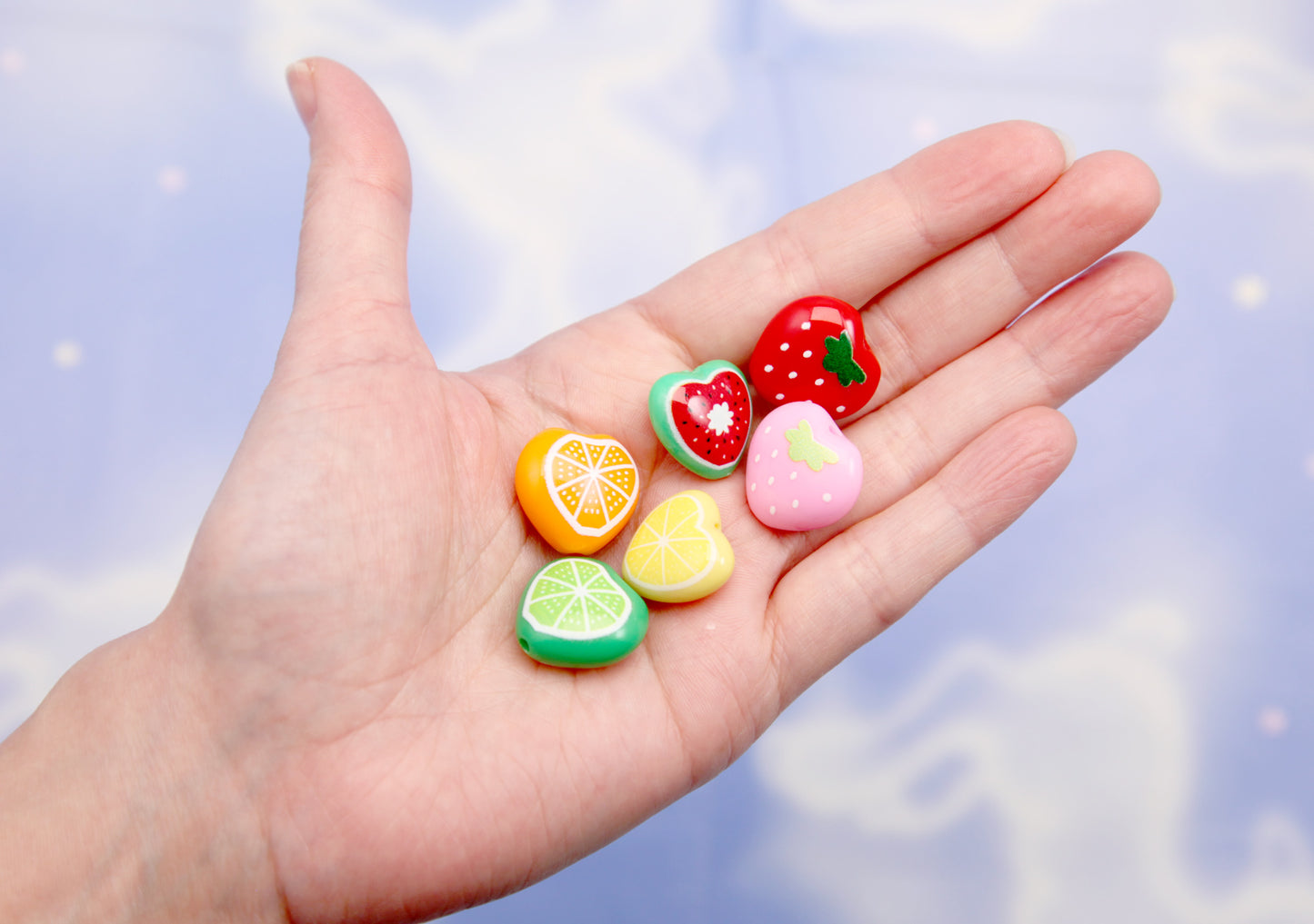 Fruit Beads - Mixed Fruit Salad Acrylic Beads - 20mm Fruit Slices Citrus Fruity Beads Acrylic or Resin Beads (12 pieces)